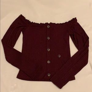 Maroon off the shoulder long sleeve top